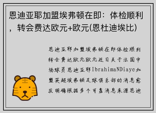 恩迪亚耶加盟埃弗顿在即：体检顺利，转会费达欧元+欧元(恩杜迪埃比)