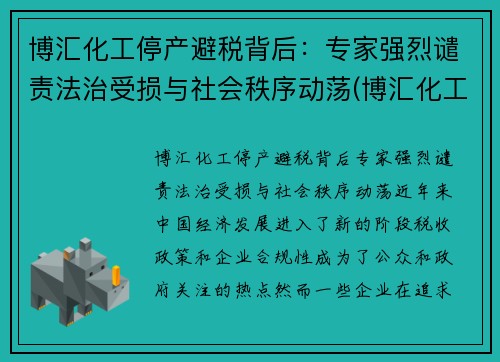 博汇化工停产避税背后：专家强烈谴责法治受损与社会秩序动荡(博汇化工招聘信息)